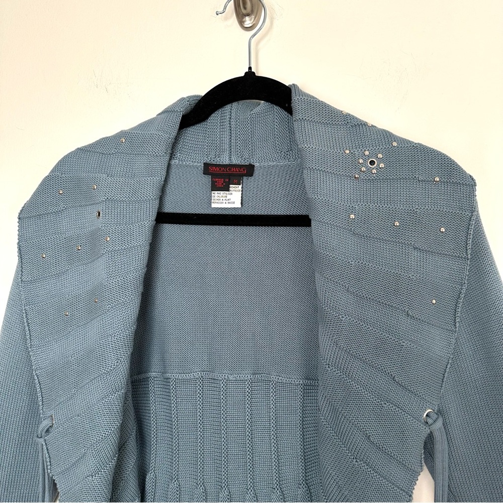 Y2K Studded Shawl Collar Fluted Ribbed Knit Open Cardigan Fairycore Goblincore - Picture 2 of 9